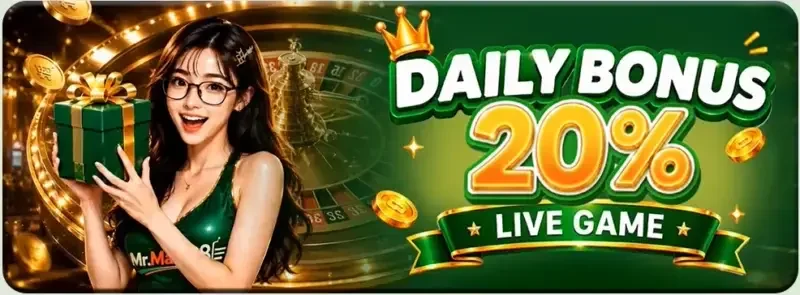 Daily Bonus 20% live game banner from MrMart88