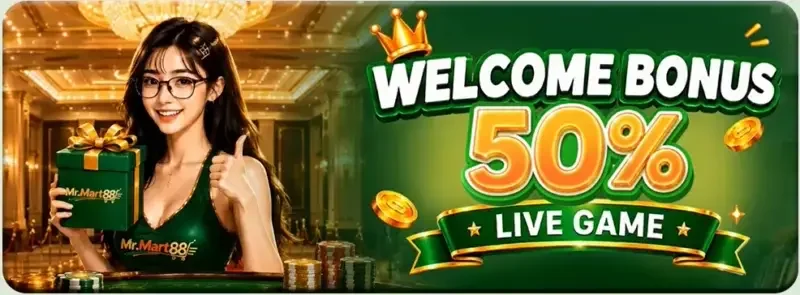 Welcome Bonus 50% live game banner from MrMart88