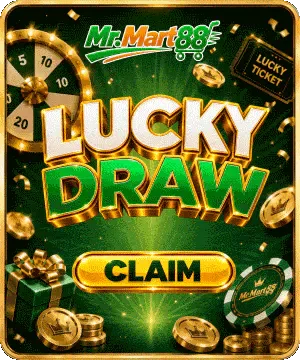 MrMart88 Lucky Draw claim banner with prize wheel