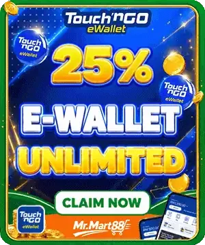 Touch 'n Go eWallet 25% e-wallet unlimited banner from MrMart88