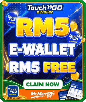 Touch 'n Go eWallet RM5 e-wallet free banner from MrMart88