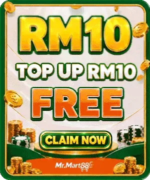 Top up RM10, RM10 free banner on the MrMart88 promotions page