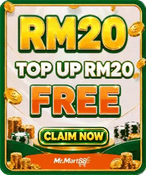 Top up RM20, RM20 free banner on the MrMart88 promotions page
