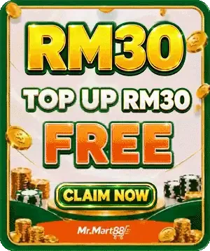 Top up RM30, RM30 free banner on the MrMart88 promotions page