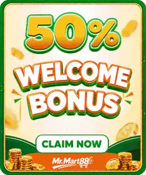50% Welcome Bonus banner from MrMart88