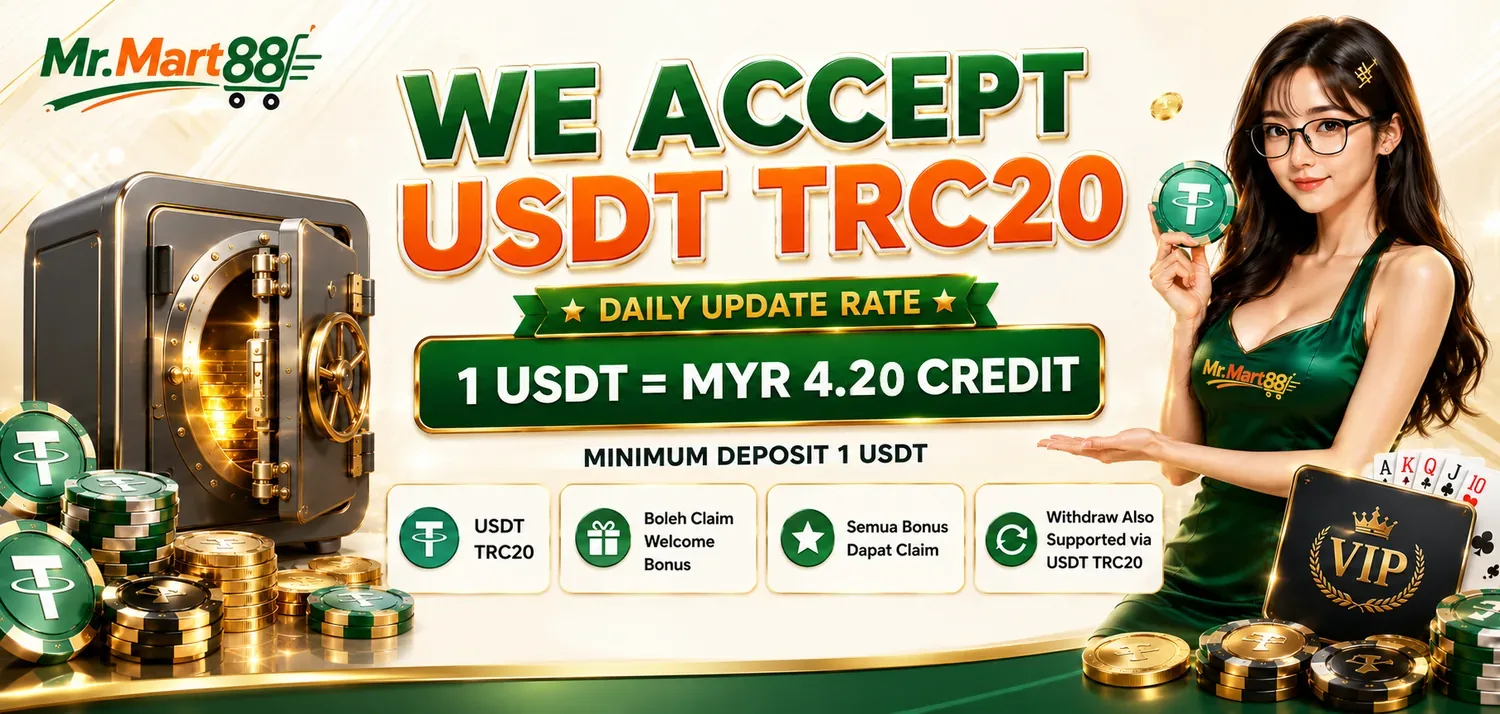 MrMart88 terima USDT TRC20 pada kadar 1 USDT bersamaan kredit MYR 4.20